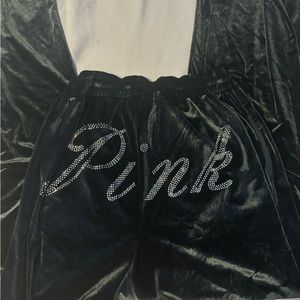 Velvet pink rhinestone pants